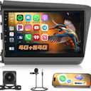 4G+64G Car Radio Stereo for Honda Civic 2012 2013 2014 2015with Wireless Carplay Android Auto DSP, Android 13, 9 inch 1280 * 720 Touch Screen Bluetooth 5.0 Car Radio GPS WiFi Backup Camera