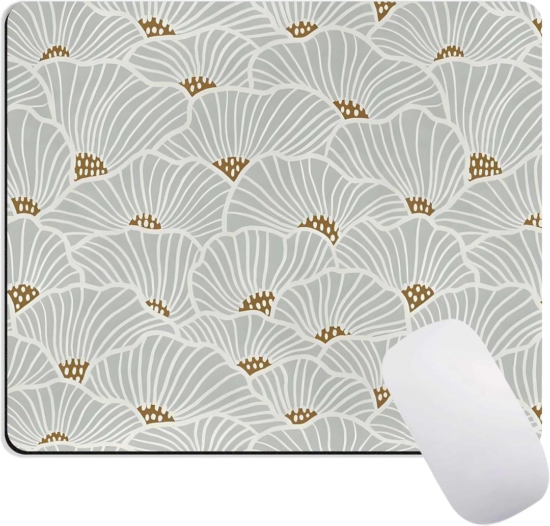 Light Gray Fan-Shaped Pattern Mouse Pad, Simple and Elegant Desgin Mouse Mat, Square Waterproof Mouse Pad Non-Slip Rubber Base Mousepads for Office Laptop