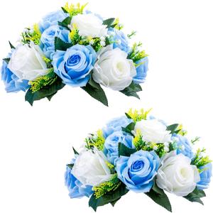 NUPTIO Flower Centerpieces for Wedding Tables: Blue & White Artificial Flower Ball Arrangement for Weddings Party - 2 Pcs Fake Floral Rose for Birthday Bridal Shower Decorations