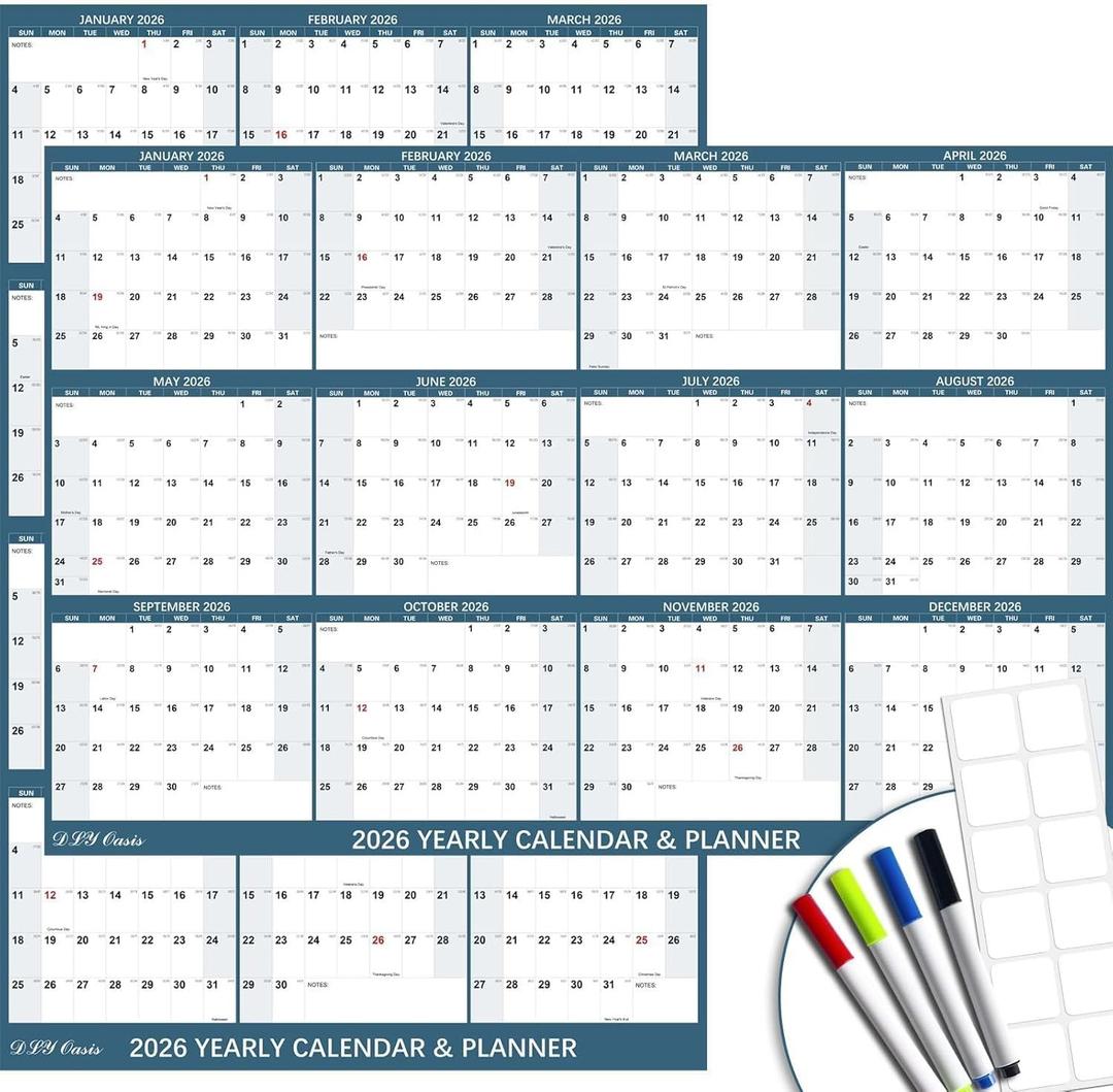 32" x 48" 2026 Wall Calendar, Large Rolled Wet & Dry Erase Wall Calendar 12 Month, Yearly Laminated Wall Calendars, Reversible Annual Planner, Horizontal/Vertical, with Julian Dates (grey)