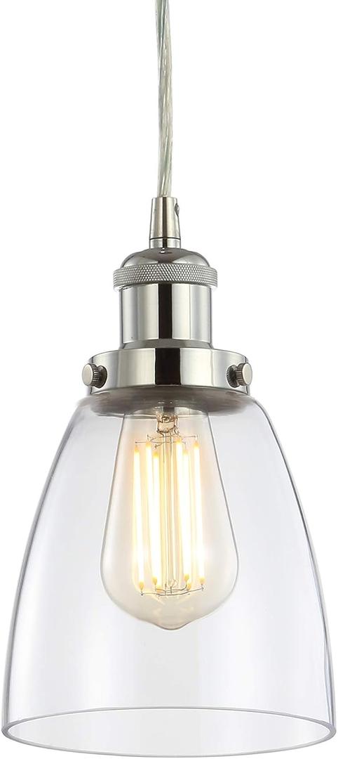 JONATHAN Y 5.5" Chrome Modern LED Pendant Light, Adjustable Hanging Fixture for Kitchen Island, Dining Room, Clear Glass Shade, LED Bulb Included, UL Listed JYL3518A