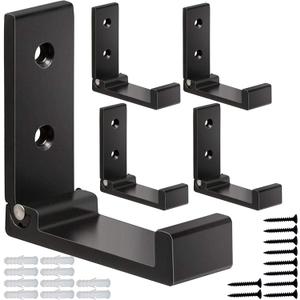 ZEYU Folding Coat Hooks, 5Pcs Wall Hooks for Hanging Coat Towel Hooks Hardware Heavy Duty Aluminum Alloy Headphone Holder No Rust Wall Mounted with Screws for Bags Fitness Equipment (5Pcs-Black)