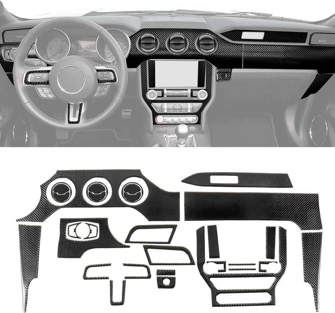 31 PCS Real Carbon Fiber Interior Trim Kit Compatible with Ford Mustang 2015-2023, Center Console Display Panel Trim AC Air Vent Trim, Interior Decor Sticker Accessories