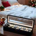 Watch Box, Watch Case for Men Women with Large Glass Lid, Wooden Watch Display Storage Box with 6 - Slots, Charcoal Black Mens Watch Box Organizer