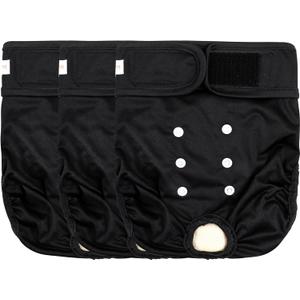 Langsprit Washable Female Dog Diapers (3 Pack) - No Leak Reusable Diapers for Doggy Female in Period - Highly Absorbent Dog Heat Panties with Adjustable Snaps Black M Size