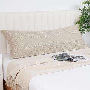 PHF 100% Cotton Waffle Body Pillowcase with Zipper, 1 Pack 20" x 54" Soft Skin-Friendly Pillow Sham, No Filling, Aesthetic Woven and Breathable Waffle Weave Body Pillow Cover for Bed, Oatmeal (54" x 20" (Pack of 1))