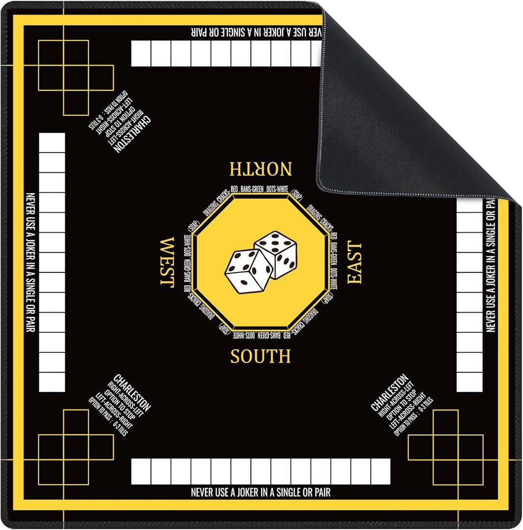 Mahjong Mat for Table 31.5''x31.5'', Non-Slip Mahjong Cloth Cover with Game Rules, Mahjong Tablecloth for Poker, Board Games Table Mat, Card Games, Tile Games, Dominoes (Black)