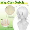Short White Wig for Men/Women Short White Men's Wigs for Cosplay Anime Cosplay Wig Layered Party Wigs with Bangs for Halloween Costume Christmas Peluca Negra Synthetic Hair (White-60A)