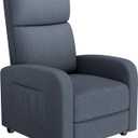 GarveeHome Linen Fabric Manual Recliner Chair, with Side Pocket, High Backrest, Thick Cushion, Adjustable Push Back Recliner,Cozy Lounge Chair for Living Room, Home Theater, Bedroom, Dark Gray