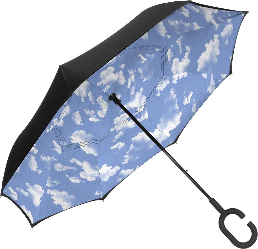 ShedRain Unbelievabrella Inverted, Upside Down, Windproof & Rainproof Car Umbrella - Hands Free C-Shape Handle - Heavy Duty, Double Layer Reverse Canopy Protects Men & Women Outdoors from Wind & Rain