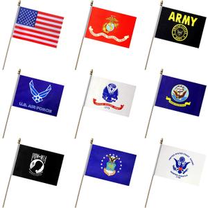 Military Flag Set Small Mini Army Armed Forces Hand Held Flags on Wooden Stick for Memorial Day, Veterans Day, 5x8 Inch, 20 Pack