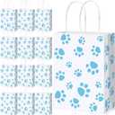 Blulu 20 Pcs Puppy Dog Paw Gift Bags with Paper Twist Handles, Dog Gift Paper Paw Treat Goodie Bags for PET Treat Party Favor, 6.3 x 3.1 x 8.6 Inch(White Backing, Blue Paws)