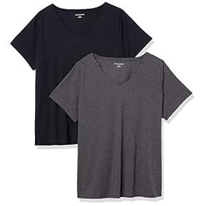 Amazon Essentials Women's Classic-Fit 100% Cotton Short-Sleeve V-Neck T-Shirt, Pack of 1, Black, X-Large