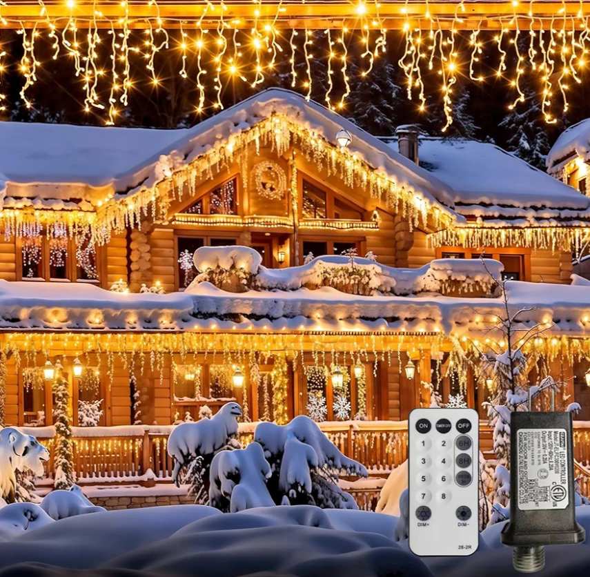 Christmas Icicle Lights Outdoor for, 33ft 400LED, 8 Modes, 75drops Fairy Waterfall Lights Indoor Waterproof, Plug in Led Timer String Lights for Holiday Garden Patio Decorations (Warm Wh
