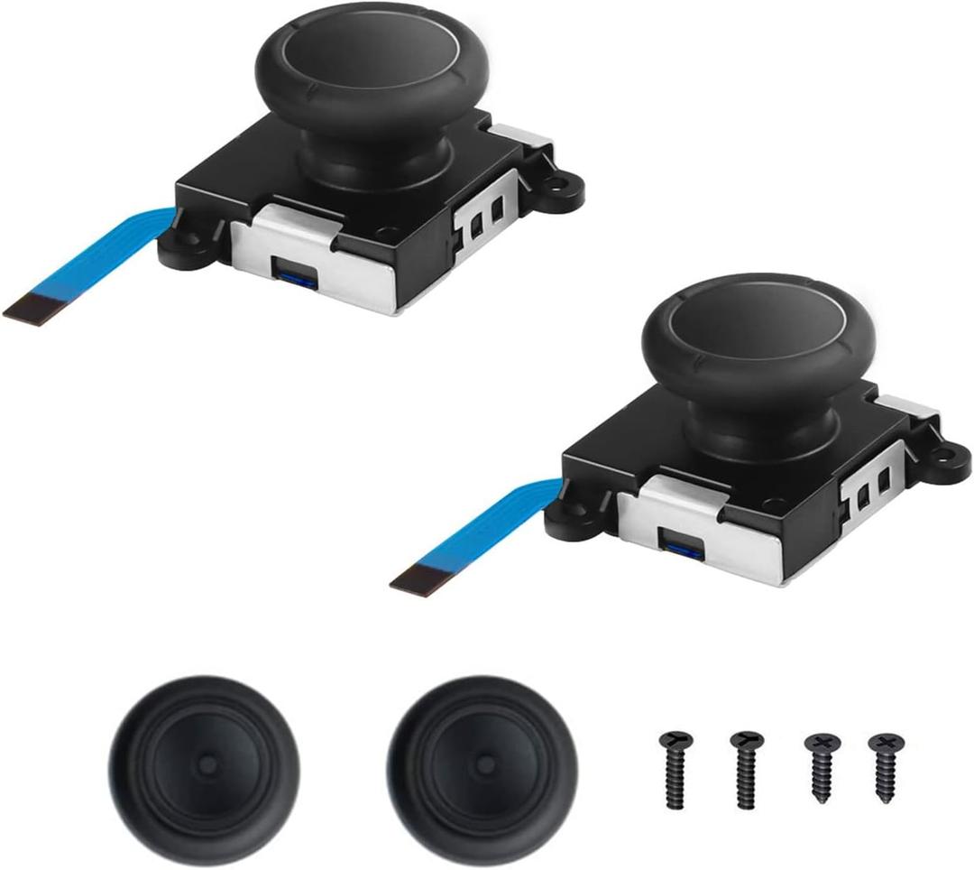3D Replacement Joystick Analog, Thumb Stick for Nintendo Switch, 2-Pack Analog Joystick Replacement with 2pcs Thumb Stick Caps & Screws (Black)