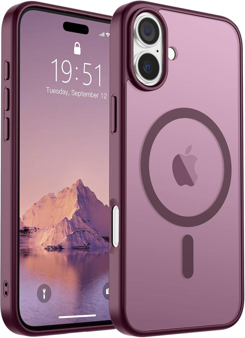 SUPFINE Magnetic for iPhone 16 Plus Case(Compatible with MagSafe)(10 FT Military Grade Drop Protection) Slim Translucent Matte Shockproof with Anti-Fingerprint Phone Case,Wine Red