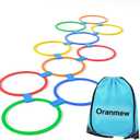 Hopscotch Rings, 1-Set  10 Round Hoops (11-inch) + 15 Connectors, Agility Rings for Kids, Builds Gross Motor Skills, Preschool & Kindergarten PE, Indoor/Outdoor Playground Obstacle Course