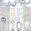 10th Birthday Decorations In My Double Digits Era Banner Double Digits Birthday Happy 10th Birthday Decorations for Silver Number 10 Balloon Girls Boys Double Digits Party Supplies (Silver)