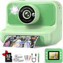 Kids Camera Instant Print, Christmas Birthday Gifts for Girls and Boys, Kids Camera 1080P HD Video Digital Toddler Camera Toy for 3-12 Years Old (Green)