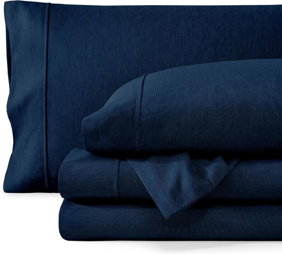 Bare Home Queen Sheet Set - Luxury 1800 Ultra-Soft Microfiber Double Brushed - Deep Pockets - Easy Fit - 4 Piece Set - Bedding Sheets & Pillowcases (Queen, Heathered Dark Blue)