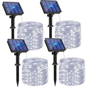 4 Pack Solar String Lights Outdoor - 320LED 132FT Solar Fairy Lights Outside Waterproof with 8 Modes, Copper Wire Twinkle Solar Outdoor Lights for Garden Yard Tree Christmas Wedding Decor, Cool White