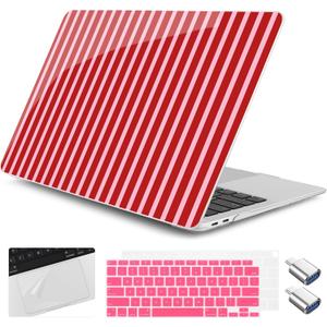 for M1 MacBook Air 13 inch Case 2021 2020 2019 2018 Model A2337/A2179/A1932, Laptop Hard Shell Case with Keyboard Cover & Trackpad Protector & 2 OTG Adapters, Strawberry Jam