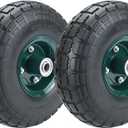 2 Pcs 10" Flat Free Tires Solid Pneumatic Tires Wheels, 4.10/3.50-4 Air Less Tires with 5/8 Center Bearings, for Wheelbarrow/Trolley Dolly/Garden Wagon Carts/Hand Truck/Wheel Barrel/Lawn Mower, 2 Pack