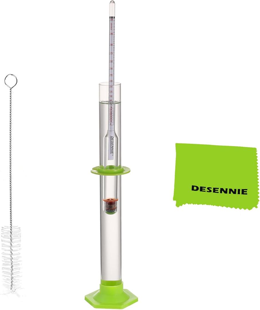 Hydrometer Alcohol Meter Test Kit 0-200 Proof and Tralle Hydrometer, Alcohol Proof Tester for Moonshine, Liquor, Spirits with Glass Test Jar Cleaning Brush Microfiber Cloth
