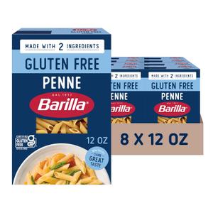 BARILLA Gluten Free Penne Pasta, 12 Ounce (8 Boxes) - Non-GMO Gluten Free Pasta Made with 2 Ingredients BB 02/02/28