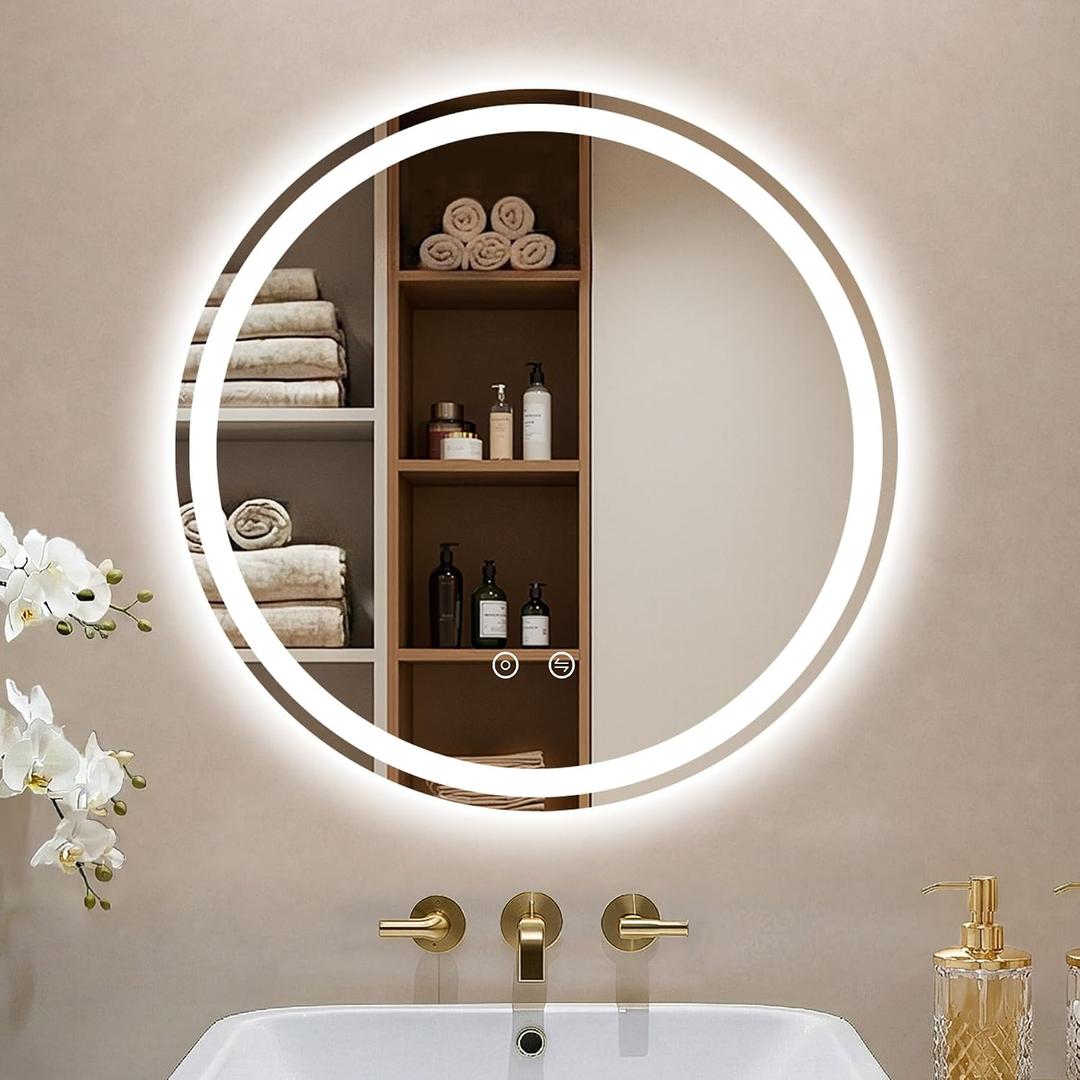 20 Inch Round LED Bathroom Mirror with Lights, Circle Lighted Vanity Mirror