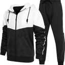 Men's Hooded Athletic Tracksuit Sweatsuit Long Sleeve Full-Zip Jogging Sweatpants 2 Piece Patchwork Sportsuits