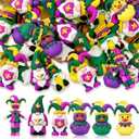 50 Pcs Mardi Gras Mini Gnomes Figurines Decorations Small Rubber Gnomes Figurines Purple Green Gold Miniature Ornaments for Adults Mardi Gras Carnival Party Favors Decor