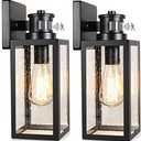2-Pack Motion Sensor Outdoor Wall Lights, Upgraded Dusk to Dawn Exterior Wall Sconces Lanterns with Seeded Glass, Porch Light Fixtures Outside Lights for House Front Door Entryway Garage, Black