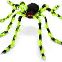 59" Giant Halloween Light Up Spider, Hairy Green Glowing Spider with LED Lights, Scary Indoor Outdoor Halloween Decorations for Yard, Porch, Tree, Haunted House