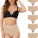 High Waisted Thong Underwear for Women Seamless High Rise Invisible Panties 5 Pack(S-XXL) (Beige, L)