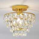 CM MZY Modern Gold Crystal Chandeliers, Mini Flush Mount Ceiling Light Fixture, Close to Ceiling Lamp Fixture for Hallway Bedroom Bathroom Closet Kitchen Foyer