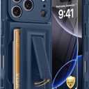 for iPhone 17 Pro Case with Card Holder4-5 Cards[9H Screen Protector ][Full Camera Protection][RFID Blocking][Hidden Kickstand] Rugged Heavy Duty Wallet Case for iPhone 17 Pro (Dark Blue)