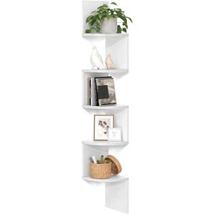 VASAGLE Corner Shelf Wall Mount, 5-Tier Floating Corner Bookshelf, Plant Shelf for Bedroom, Living Room, Bathroom, Home Office, Cloud White