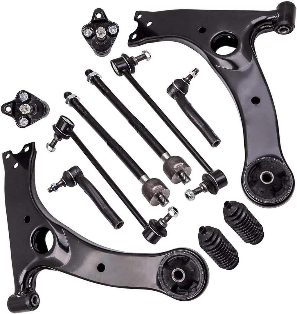 12pcs Suspension Kit for Toyota Corolla 2003 2004 2005 2006 2007 2008, Lower Control Arms w/Ball Joints Sway Bar Links Tie Rods Boots & Bellow Replacement