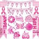 Breast Cancer Awareness Decorations,Include Pink Ribbon Hanging Swirls,Breast Cancer Awareness Pennant Banner and Porch Sign for Breast Cancer Public Charity Activity Party Decor Supplise.