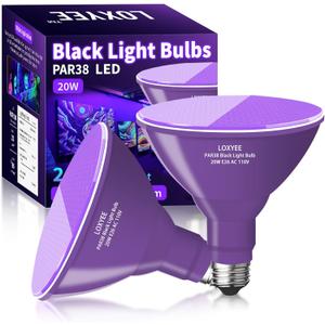 PAR38 Halloween LED Black Light Bulbs 2 Pack,E26 Base 20W(200W Equivalent) Black Light UVA Level 385-400nm, Glow in The Dark for Blacklight Party,Poster,Neon Glow,Body Paint