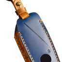 OLLEN Screws-Free Genuine Leather Key Fob Cover Fit for BMW 2023-2025~up New 5/7 Series 740i 760i X1 X2 X3 X5 X6 X7 XM IX IX3 I5 I7 etc, with Key Ring, Blue