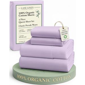 LANE LINEN 100% Organic Cotton Queen Sheets, Low Pill Fade Resistant Classic Percale Weave Bedsheets for Queen Size Bed, 15" Deep Pocket Sustainably Produced Mercerized Cotton Sheeting- Orchid Petal