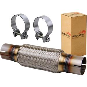 Exhaust Flex Pipe Universal Type 100% Stainless Steel For Heavy Duty and Cars (1 PC, 2.25X8X12 Clamps)