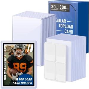 3 x WVM Card Sleeves Top Loaders for Cards, Premium Toploaders for Cards, Card Holder Baseball Football Sports and Game Cards (30 Toploaders + 300 Penny Sleeves)