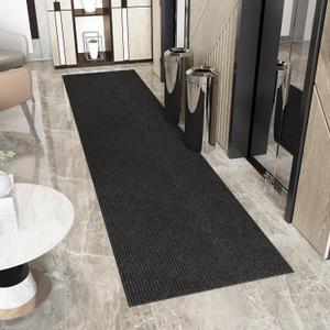 Ottomanson 2' x 13' Hallway Runner with Scraper Pile Extra Durable Non-Slip Rug Mat for Indoor & Outdoor Use - Ideal for Kitchen, Entryway, Patio & Garage - High-Traffic Carpet, Black