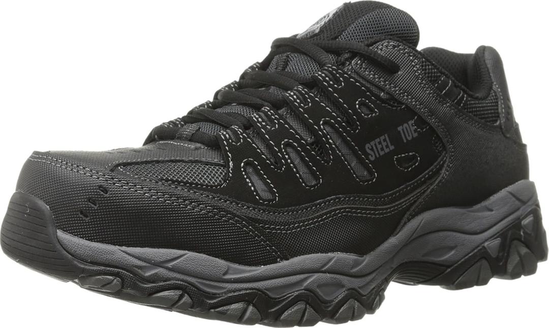 Skechers Men's Cankton Steel Toe Construction Shoe  Electrical Hazard Rated, Memory Foam, Black/Charcoal, 9.5 Wide