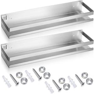 Lallisa 2 Pieces Stainless Steel Shelf Bathroom Shower Floating Shelves Wall Mounted Shower Caddy Basket Shelf Storage Organizer Shelves for Bathroom, Kitchen, Living Room(15.75 Inch/ 40 cm,Silver)