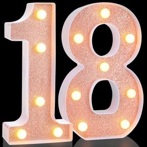 Treela 8.7'' Birthday Decorative LED Light up Numbers, Glitter Marquee Number Sign for Night Birthday Party Decorations Anniversary Bar LED Sign Backdrop Wall Table Centerpieces(18th,Rose Gold) Treela 8.7'' Birthday Decorative LED Light up Numbers, Glitter Marquee Number Sign for Night Birthday Party Decorations Anniversary Bar LED Sign Backdrop Wall Table Centerpieces(18th,Rose Gold)