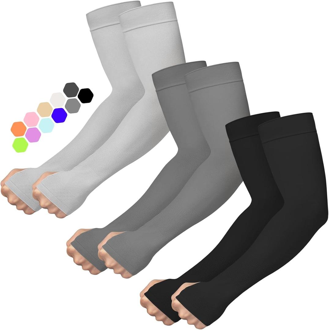Outivity Arm Sleeves for Men Women Upf 50 Compression Arm Sleeve for UV Blocking Protection (Style 01-3 Pcs : Black+d Gray+l Gray)